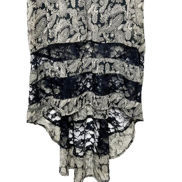 BAND OF GYPSIES Paisley Midi Dress High-Low Sleeveless Lace-Trim Black Cream XS - Picture 6 of 9
